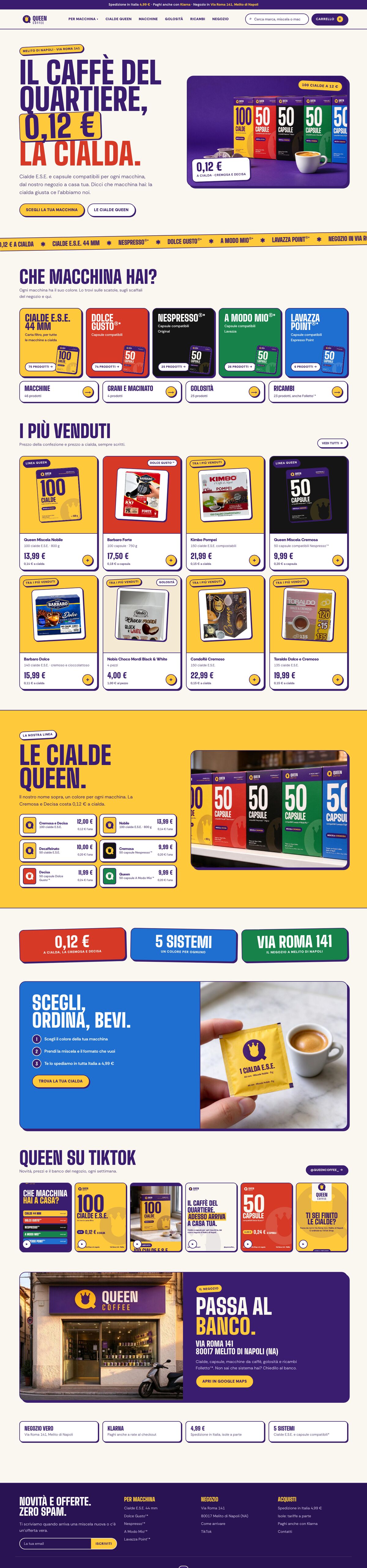 Home del sito Queen Coffee in versione desktop